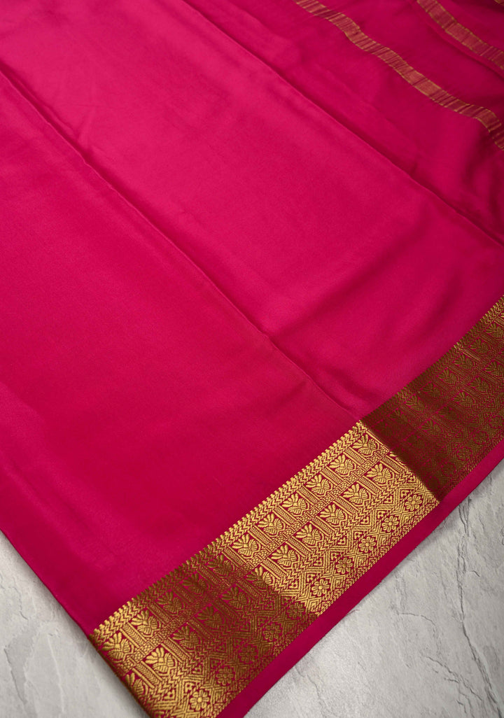 Rani Pink Mysore Silk Saree with Zari Borders in KSIC Grade Thickness | SILK MARK CERTIFIED