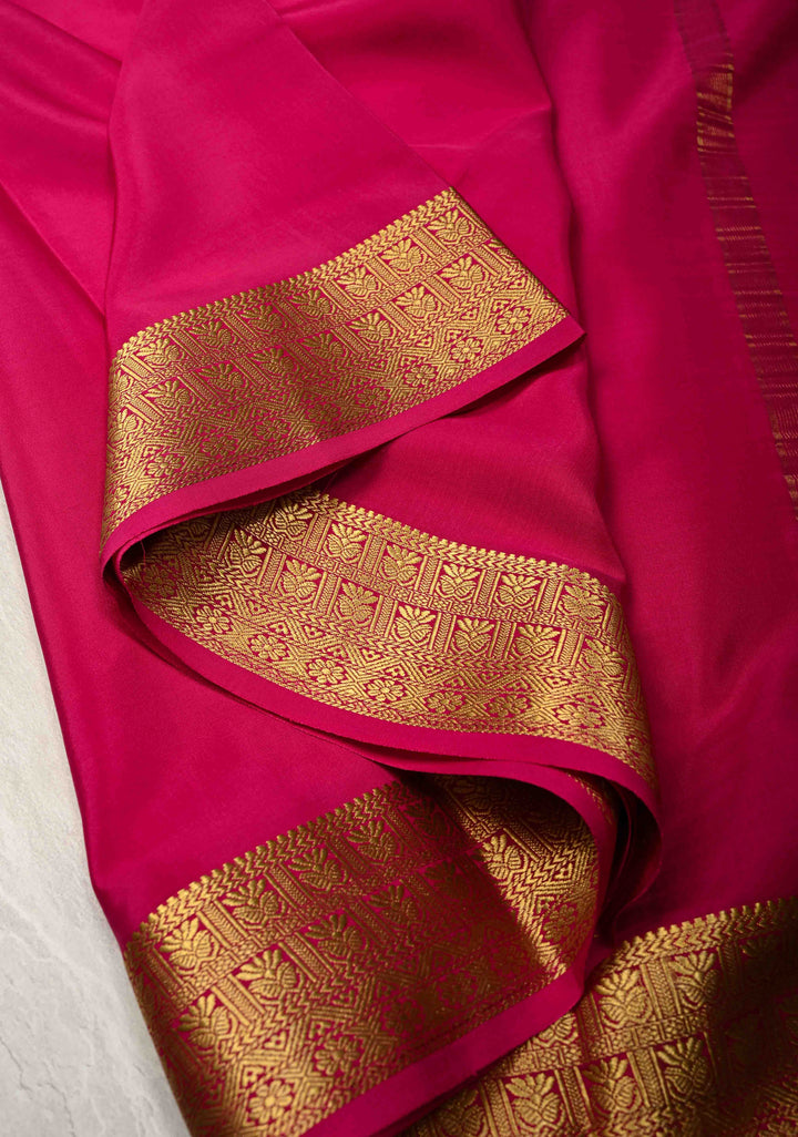 Rani Pink Mysore Silk Saree with Zari Borders in KSIC Grade Thickness | SILK MARK CERTIFIED