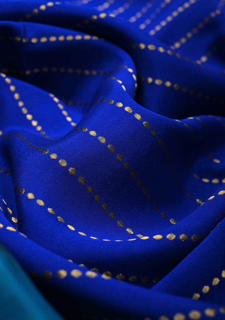 Bluish Cyan Pure Mysore Silk Saree with Zari Stripes on Royal Blue and Zari Border in KSIC Grade Thickness | SILK MARK CERTIFIED