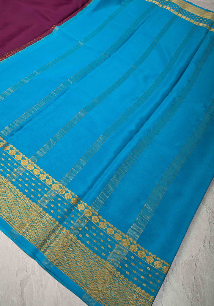 Jamuni Purple  Mysore Silk Saree with Contrast Zari Borders in KSIC Grade Thickness | SILK MARK CERTIFIED