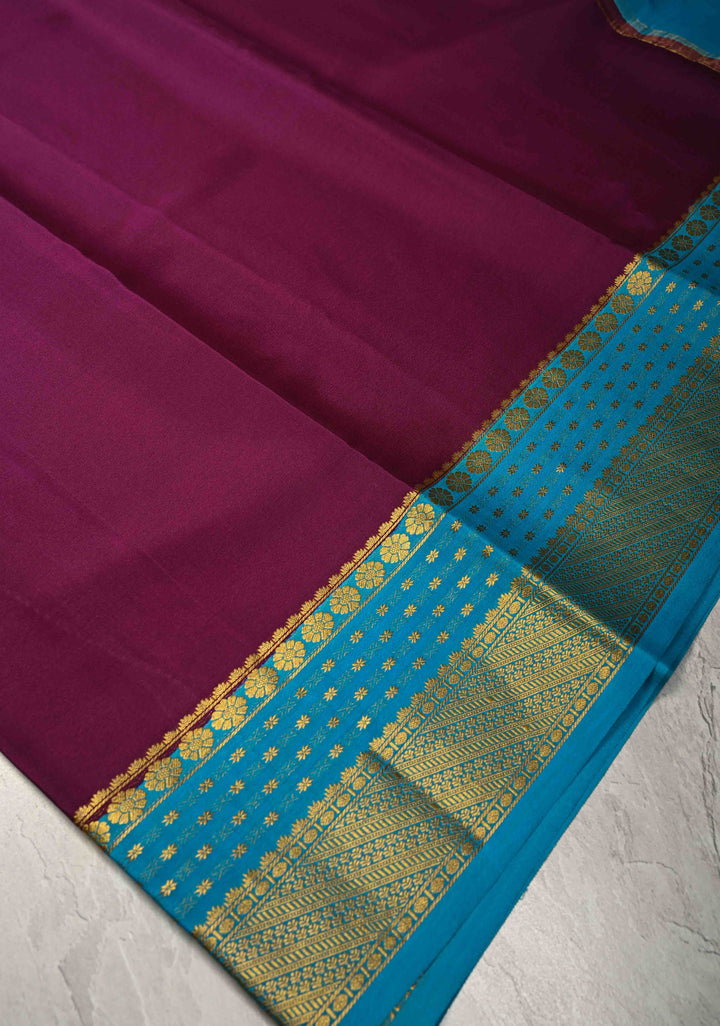 Jamuni Purple  Mysore Silk Saree with Contrast Zari Borders in KSIC Grade Thickness | SILK MARK CERTIFIED