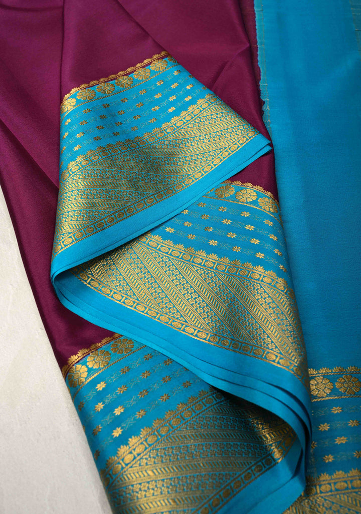 Jamuni Purple  Mysore Silk Saree with Contrast Zari Borders in KSIC Grade Thickness | SILK MARK CERTIFIED