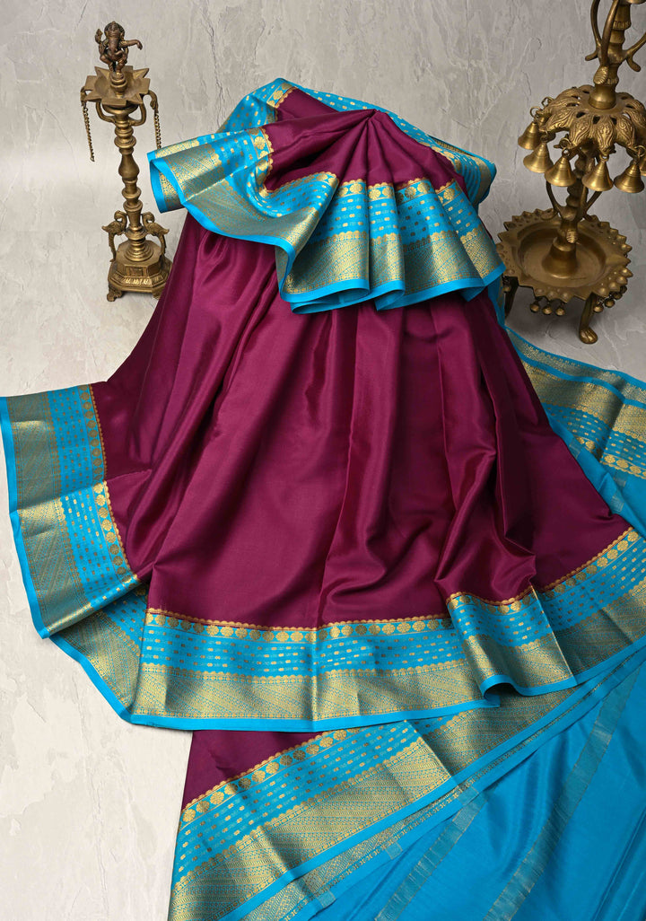 Jamuni Purple  Mysore Silk Saree with Contrast Zari Borders in KSIC Grade Thickness | SILK MARK CERTIFIED