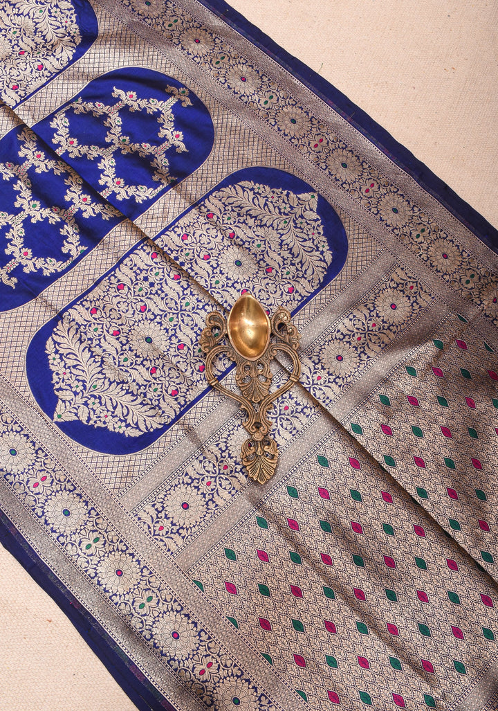 Blue Pure Katan Silk saree with Trendy Meenakari design and Zari borders | SILK MARK CERTIFIED