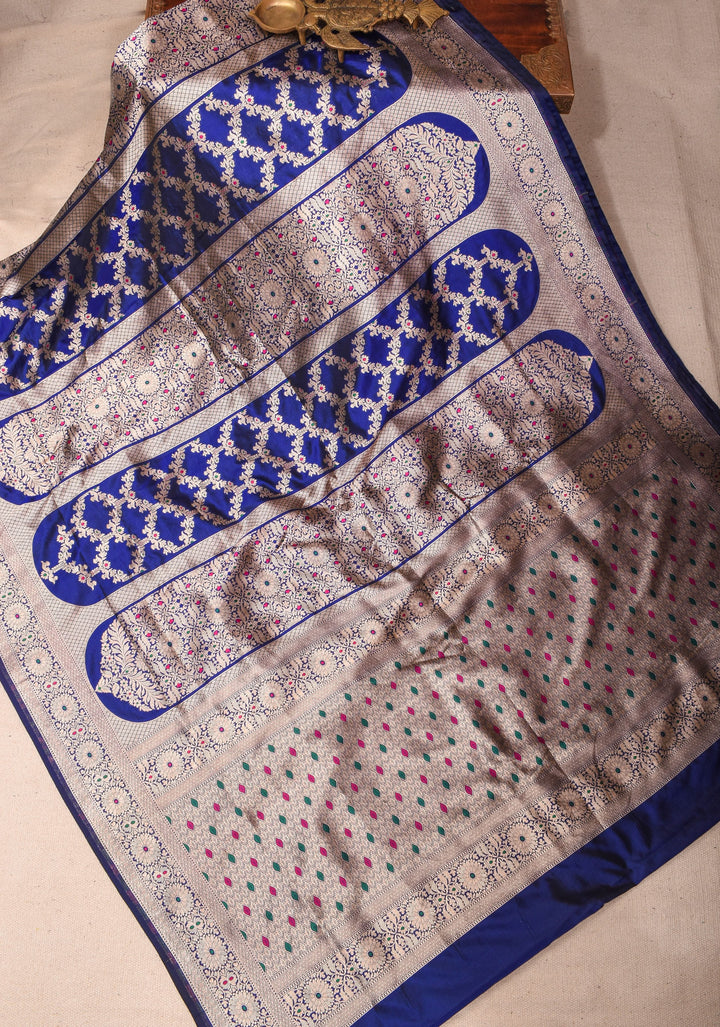 Blue Pure Katan Silk saree with Trendy Meenakari design and Zari borders | SILK MARK CERTIFIED