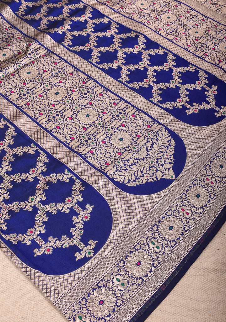 Blue Pure Katan Silk saree with Trendy Meenakari design and Zari borders | SILK MARK CERTIFIED