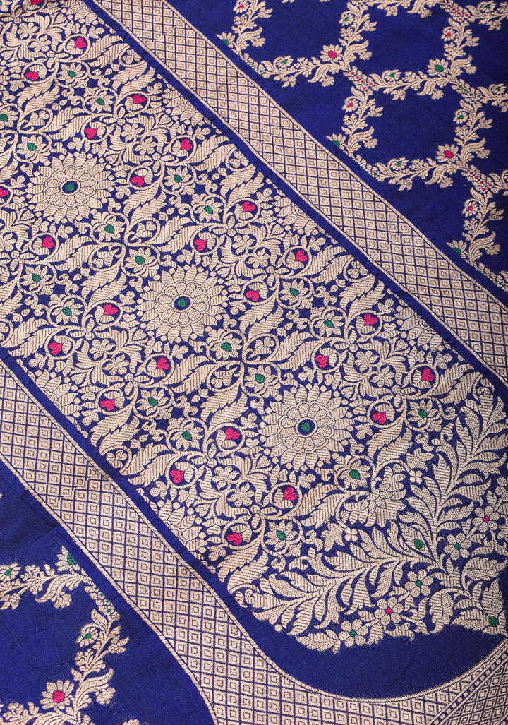 Blue Pure Katan Silk saree with Trendy Meenakari design and Zari borders | SILK MARK CERTIFIED