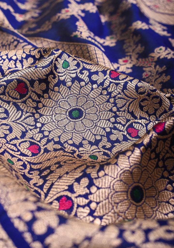 Blue Pure Katan Silk saree with Trendy Meenakari design and Zari borders | SILK MARK CERTIFIED