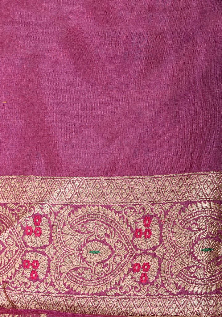 Magenta Banarasi Katan Silk Saree with Zari Butti with Meenakari jaal panel and zari Border | SILK MARK CERTIFIED