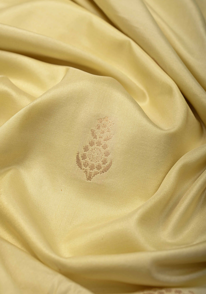 Beige Pure Banarasi Katan Silk Saree with Zari motifs & Paithani Style Borders | SILK MARK CERTIFIED