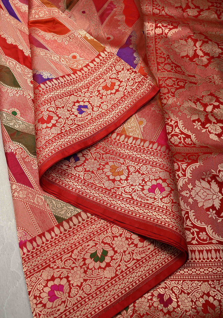 Multicolor Rangkaat Design jharoka and leheria Pattern  Banarasi Katan Silk Saree with Zari Border | SILK MARK CERTIFIED