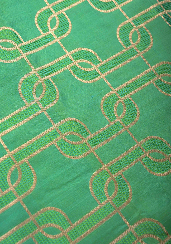 Green Dual tone Banarasi Katan Silk Saree with Trellis Brocade and Zari Borders | SILK MARK CERTIFIED