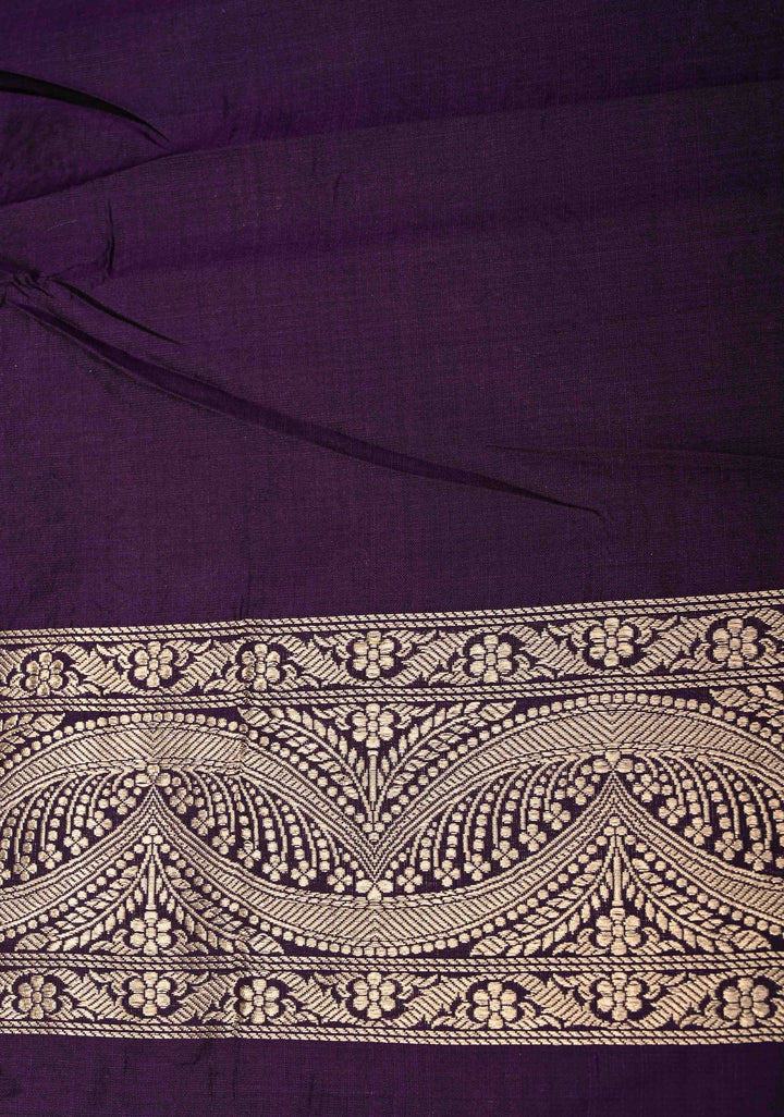 Plum  Exquisite Banarasi Silk Saree with Meenakari Leheria Jaal with Scallop Zari border | SILK MARK CERTIFIED