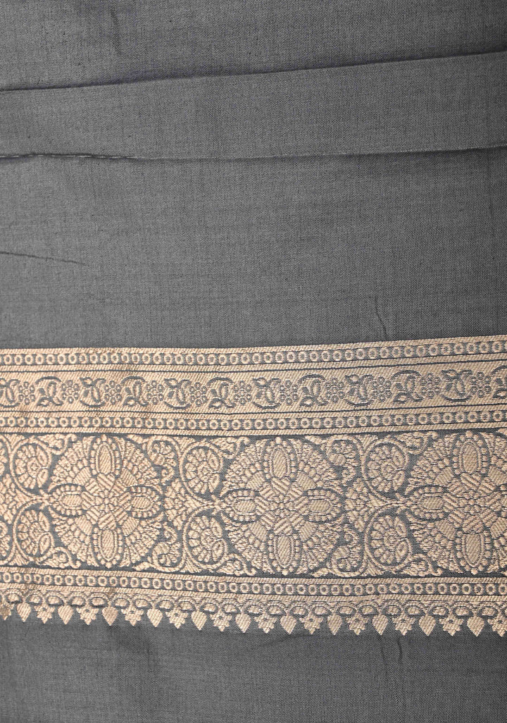 Sage Green jaal Banarasi Katan Silk Saree with Zari Border  | SILK MARK CERTIFIED