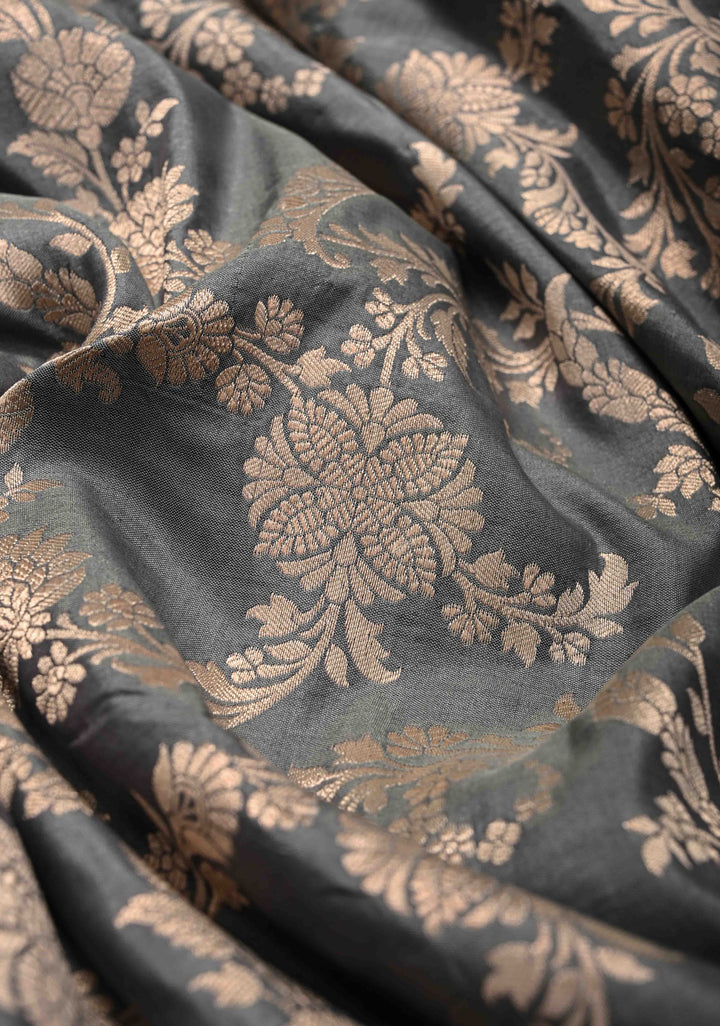 Sage Green jaal Banarasi Katan Silk Saree with Zari Border  | SILK MARK CERTIFIED