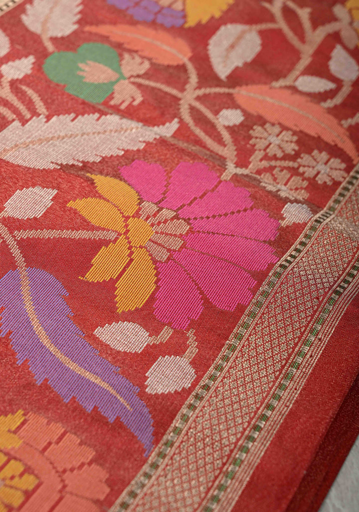 Pale lime green Pure Banarasi Tissue Organza Silk Saree with Sona Rupa Buttas and Meenakari Kadiyal Zari Border | SILK MARK CERTIFIED