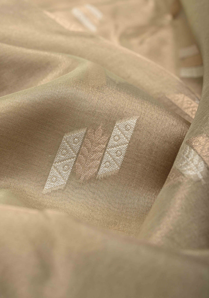 Pale lime green Pure Banarasi Tissue Organza Silk Saree with Sona Rupa Buttas and Meenakari Kadiyal Zari Border | SILK MARK CERTIFIED