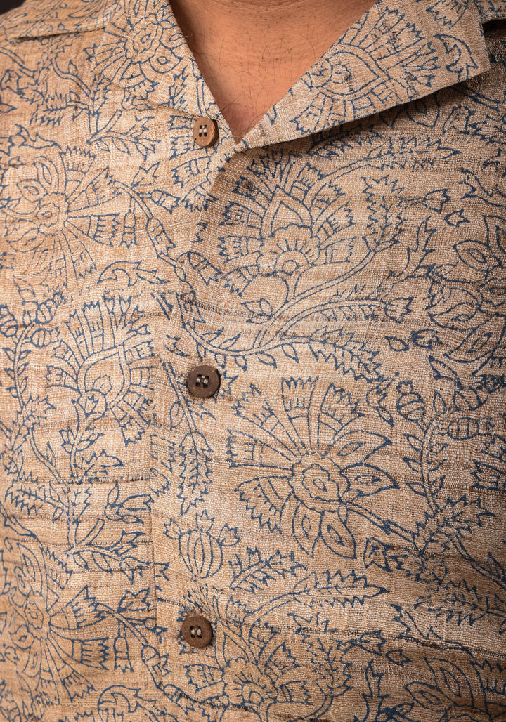 Pure Tussar by Cotton Natural Color Half Sleeves Shirt for Men