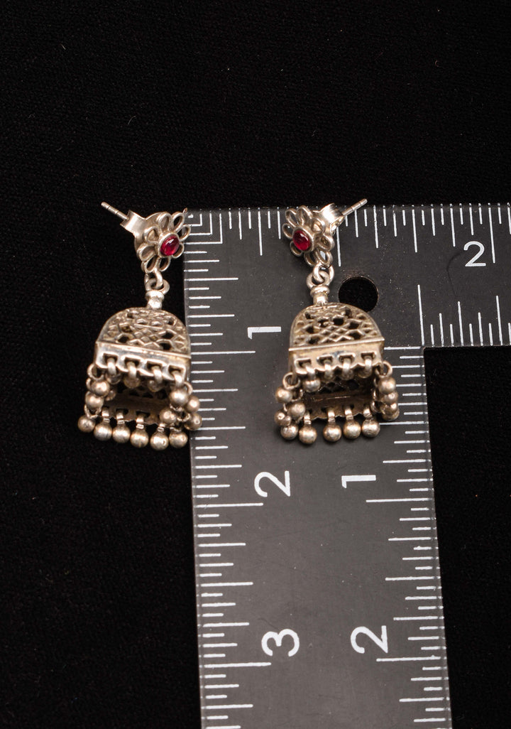 92.5 Silver Small Jhumkas with 2 side jaali