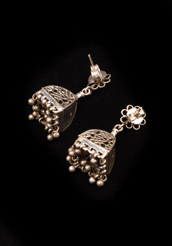 92.5 Silver Small Jhumkas with 2 side jaali