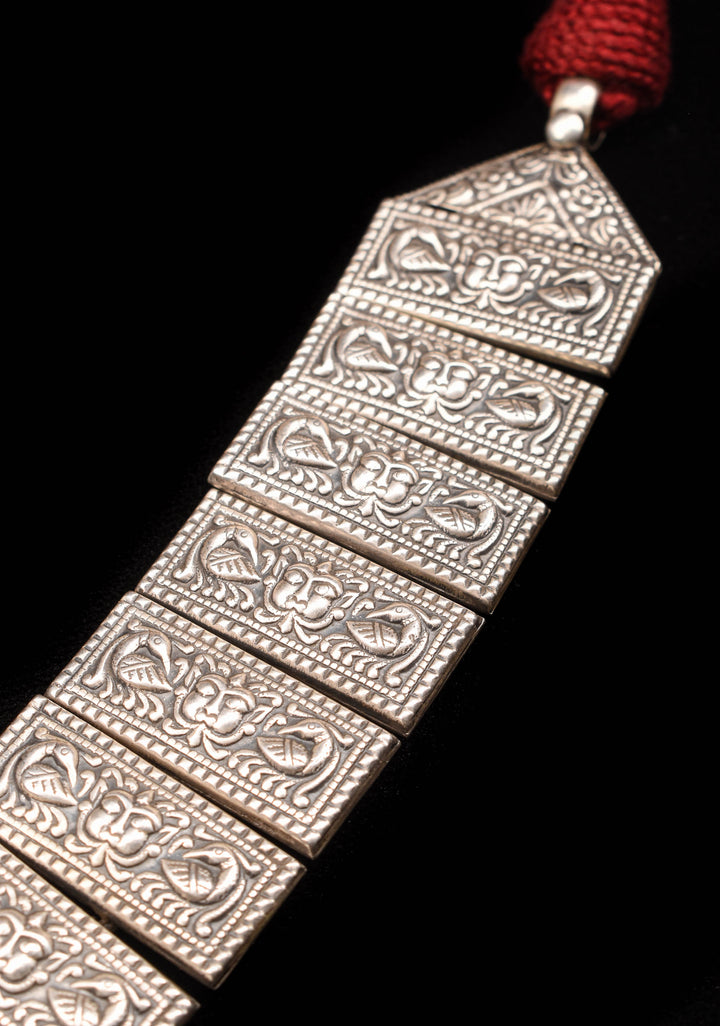 92.5 Silver Keerti Mukha 15 Unit Choker with interconnected pieces in Antique Finish