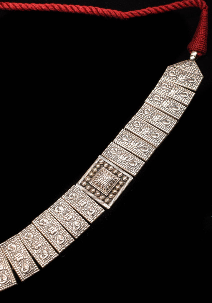 92.5 Silver Keerti Mukha 15 Unit Choker with interconnected pieces in Antique Finish