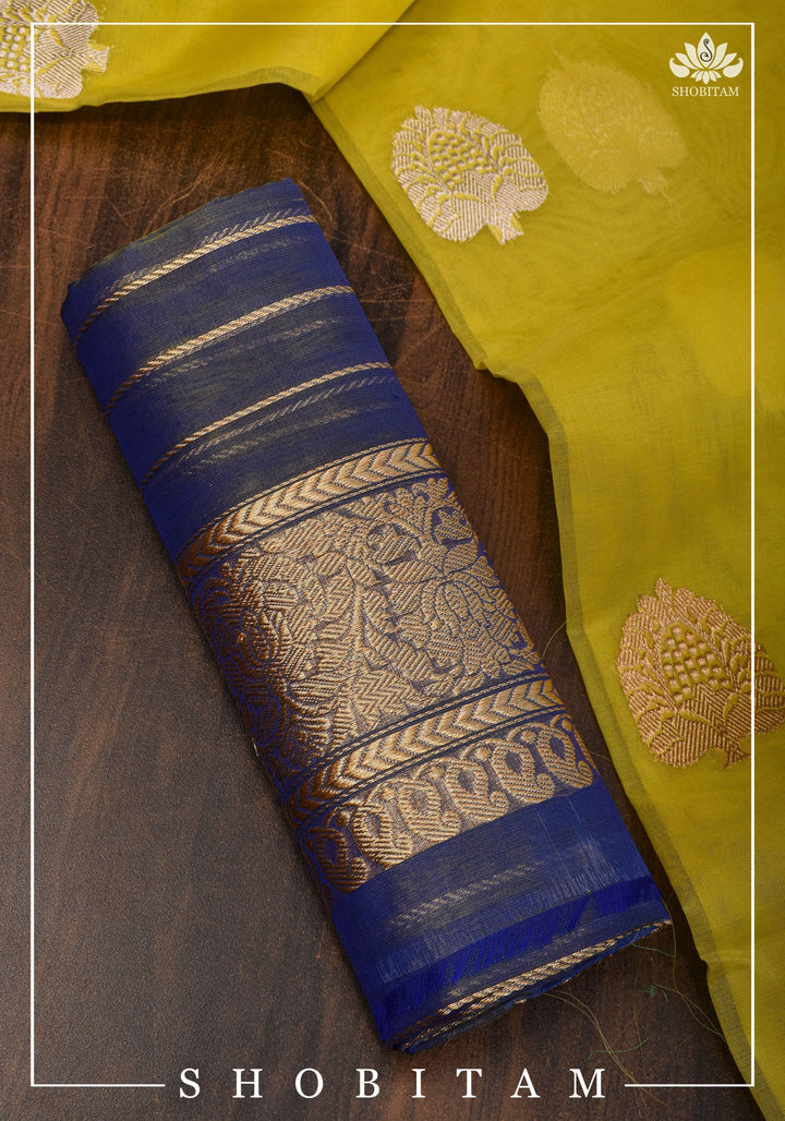 Banarasi Silk Organza Saree in Yellow with Ganga Jamuna Borders | SILK MARK CERTIFIED