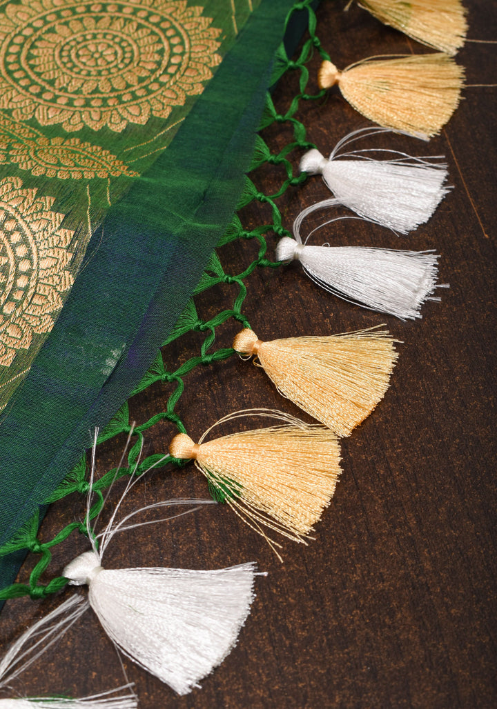 Gorgeous Pure Banarasi Kora Silk Saree in Peacock Blue & Green Dual Tone with Kadhuwa Weave | SILK MARK CERTIFIED