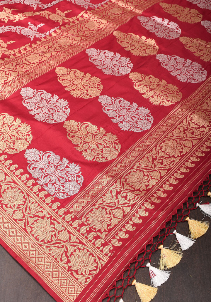 Exquisite Kadhuwa Jungla Alfi Leheria Saree in Blood Red | SILK MARK CERTIFIED