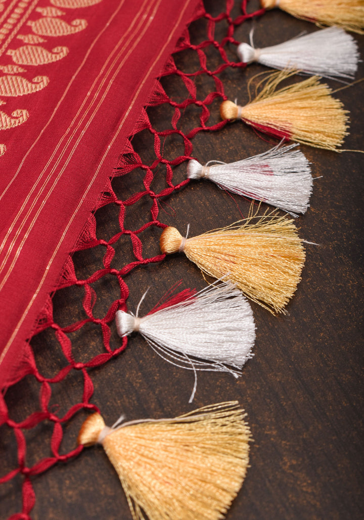 Exquisite Kadhuwa Jungla Alfi Leheria Saree in Blood Red | SILK MARK CERTIFIED