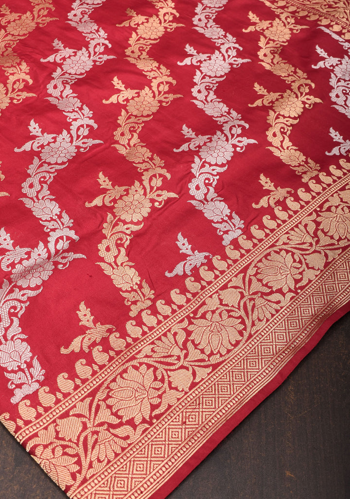 Exquisite Kadhuwa Jungla Alfi Leheria Saree in Blood Red | SILK MARK CERTIFIED