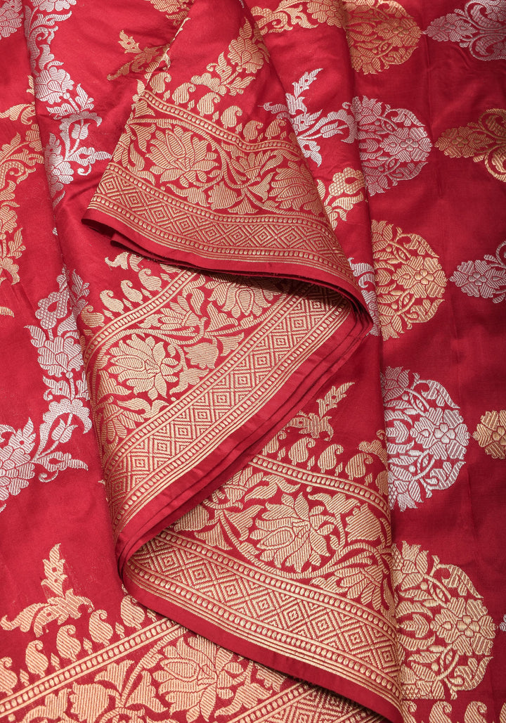 Exquisite Kadhuwa Jungla Alfi Leheria Saree in Blood Red | SILK MARK CERTIFIED