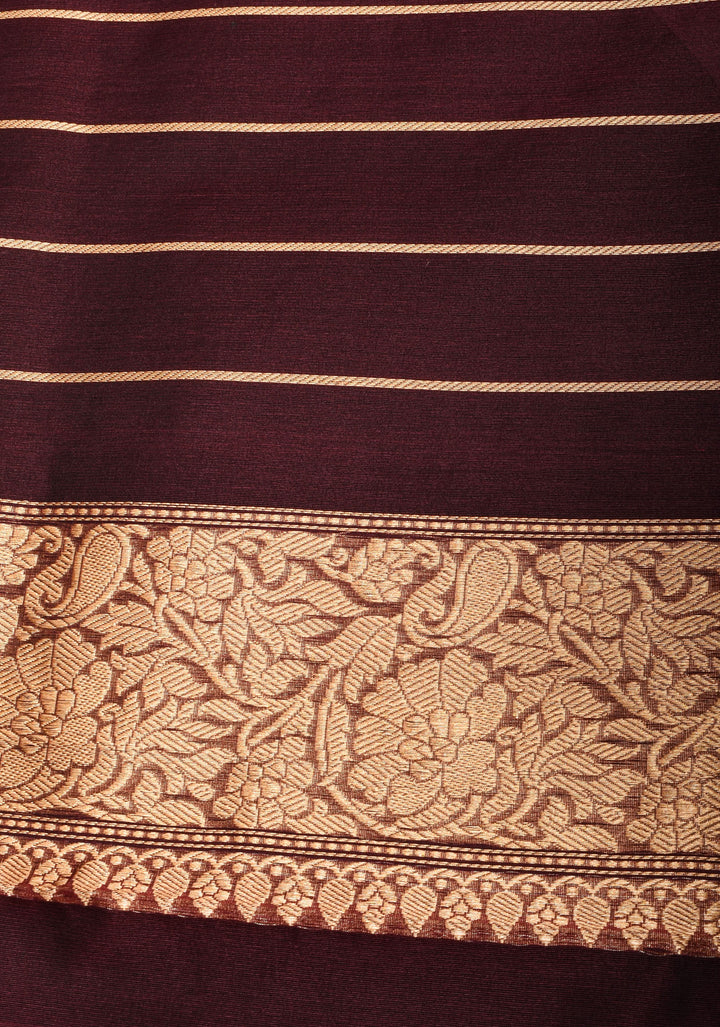 Brown Exquisite Banarasi Kora Silk Saree with Sona Rupa Motifs with Zari Border | SILK MARK CERTIFIED