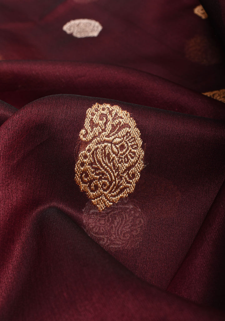 Brown Exquisite Banarasi Kora Silk Saree with Sona Rupa Motifs with Zari Border | SILK MARK CERTIFIED