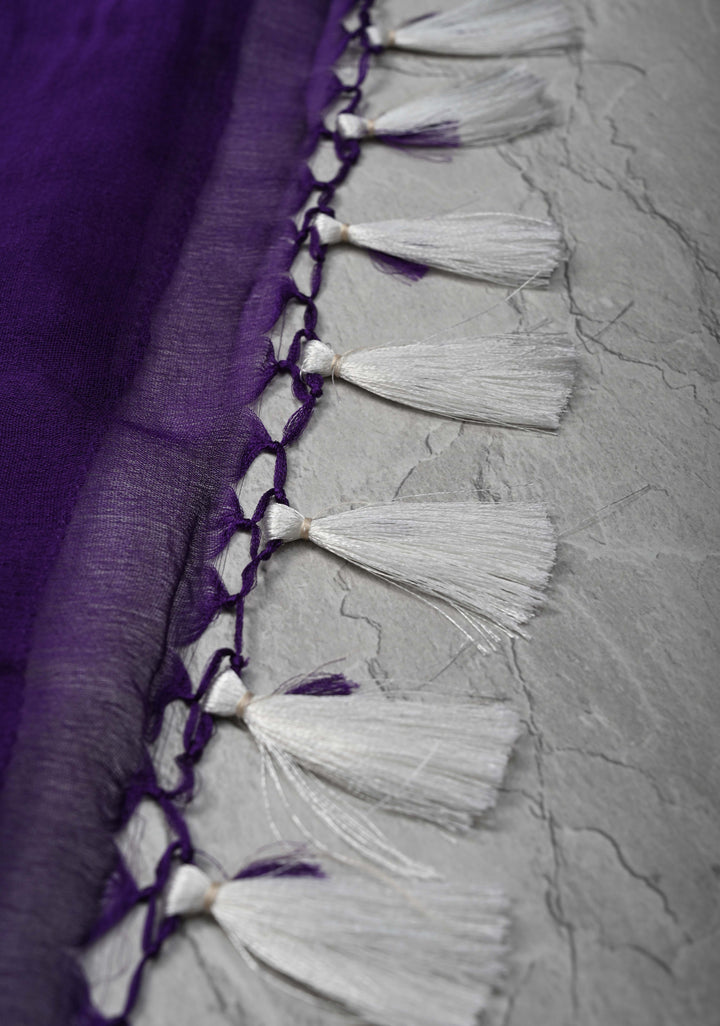 Purple Pure Silk Chiffon Saree with Silver Tone Zari Buttas and Border | SILK MARK CERTIFIED