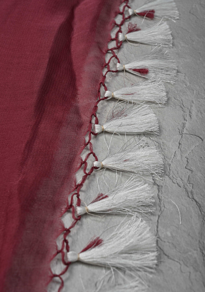 Ombre Pure Silk Banarasi Chiffon Saree in Maroon & Gray with Zari Buttas & Border | SILK MARK CERTIFIED