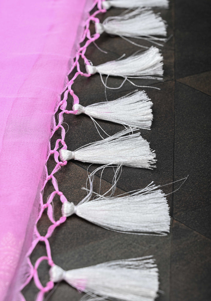 Thistle Pure Chiffon Silk Saree with Silver tone Zari Buttas and Border | SILK MARK CERTIFIED