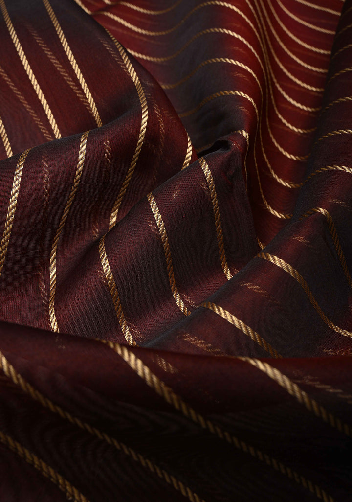 Beige-Burgundy Banarasi Half Kora and Half Tissue Saree with Sona Rupa Buttas and Zari Stripes | Silk Mark Certified