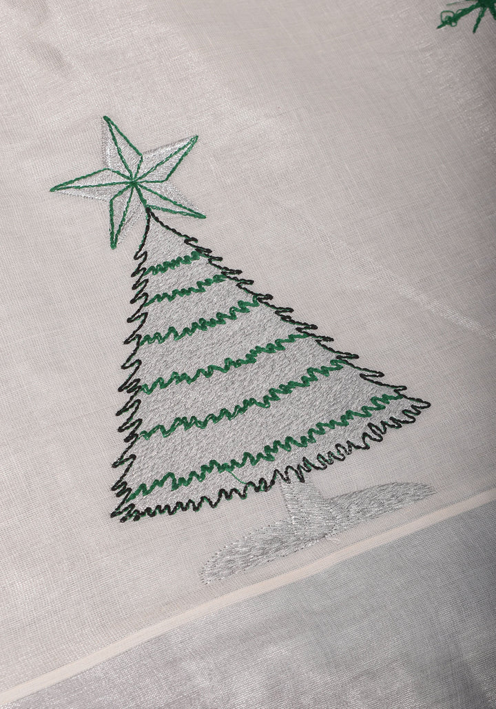 Kerala Tissue Cotton Saree with bells and stars motifs and Zari Border