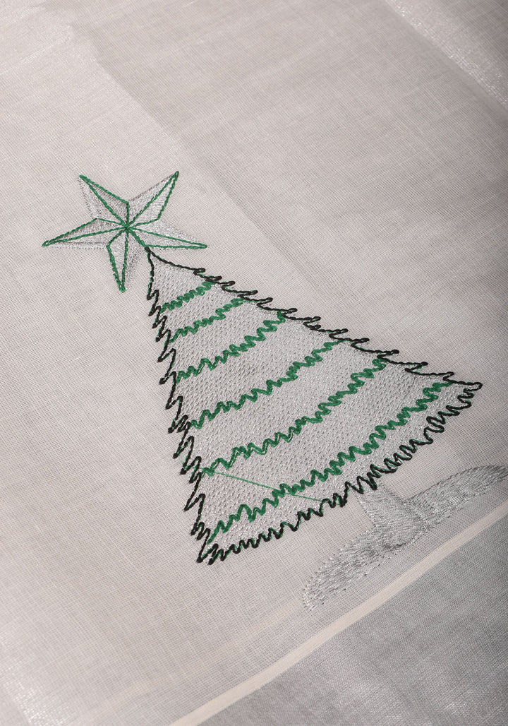 Kerala Tissue Cotton Saree with bells and stars motifs and Zari Border