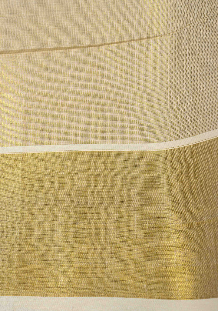 Beige Tissue Cotton Saree with Panel Zari Stripes