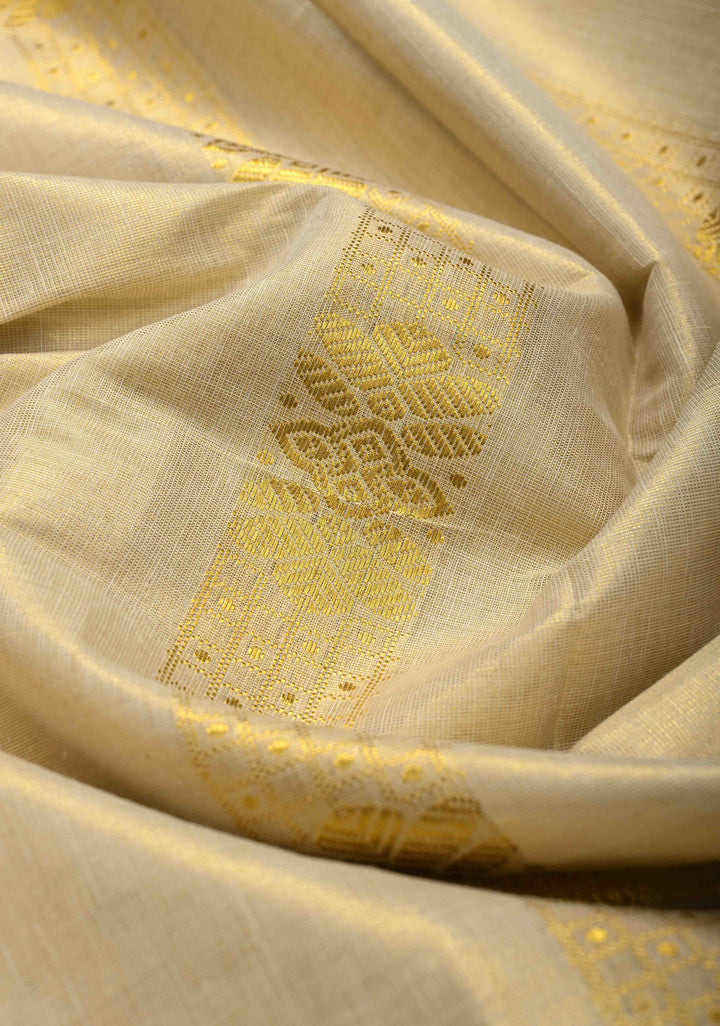 Beige Tissue Cotton Saree with Panel Zari Stripes