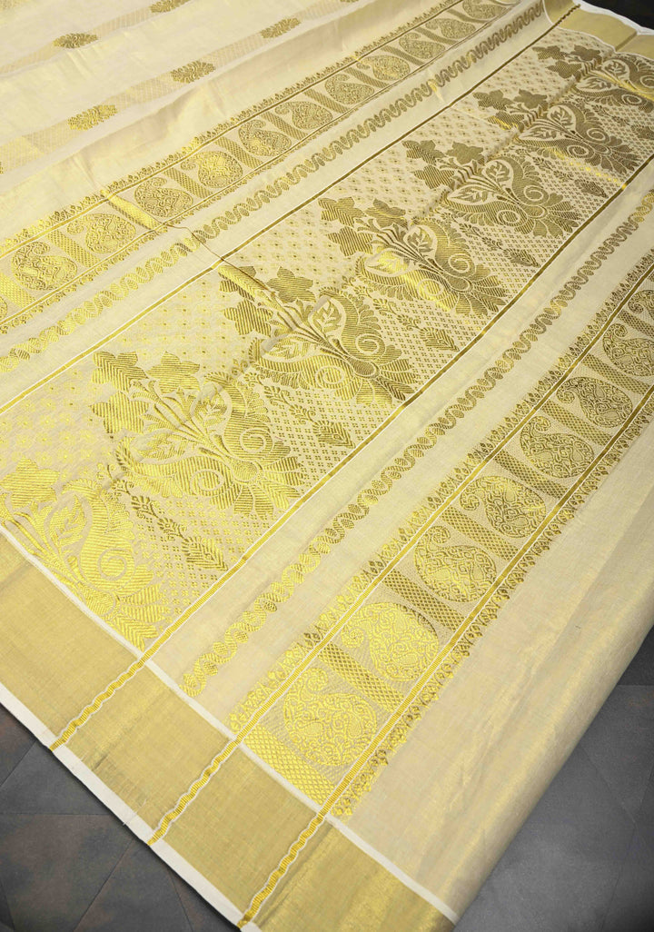 Beige Tissue Cotton Saree with Panel Zari Stripes