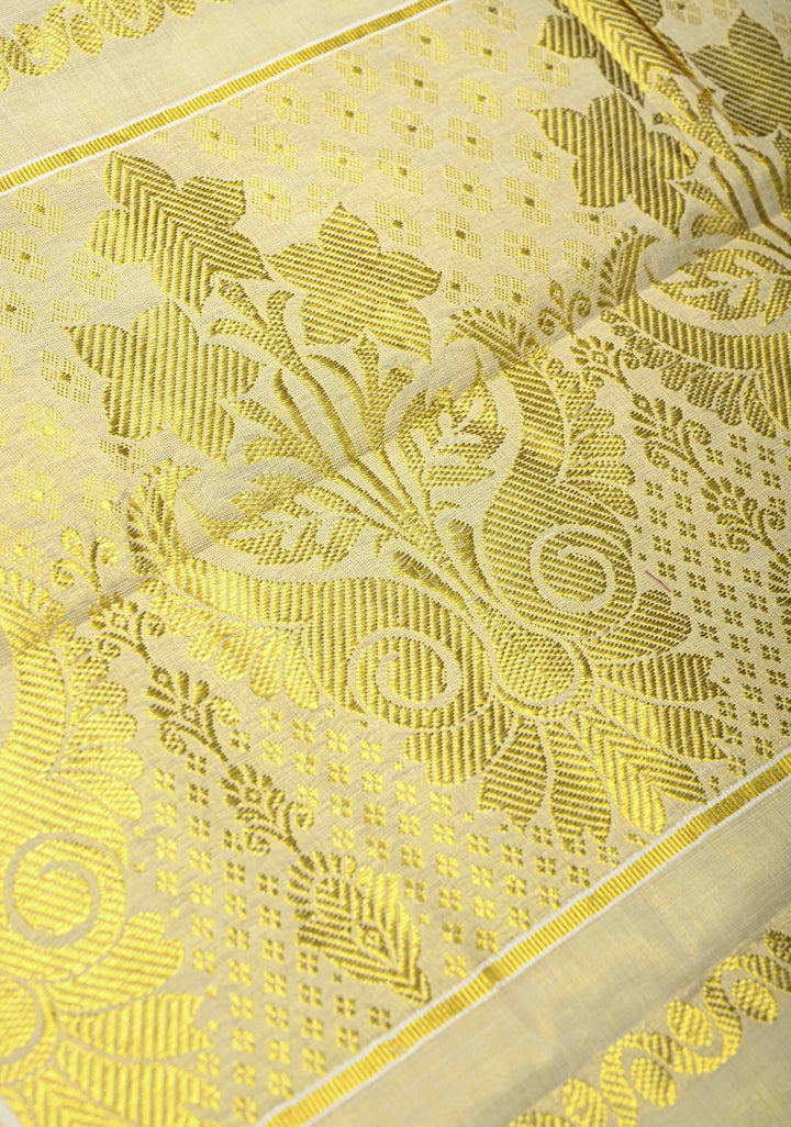 Beige Tissue Cotton Saree with Panel Zari Stripes