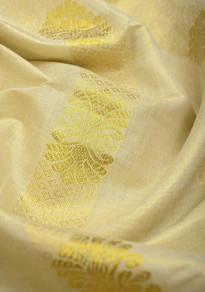 Beige Tissue Cotton Saree with Panel Zari Stripes