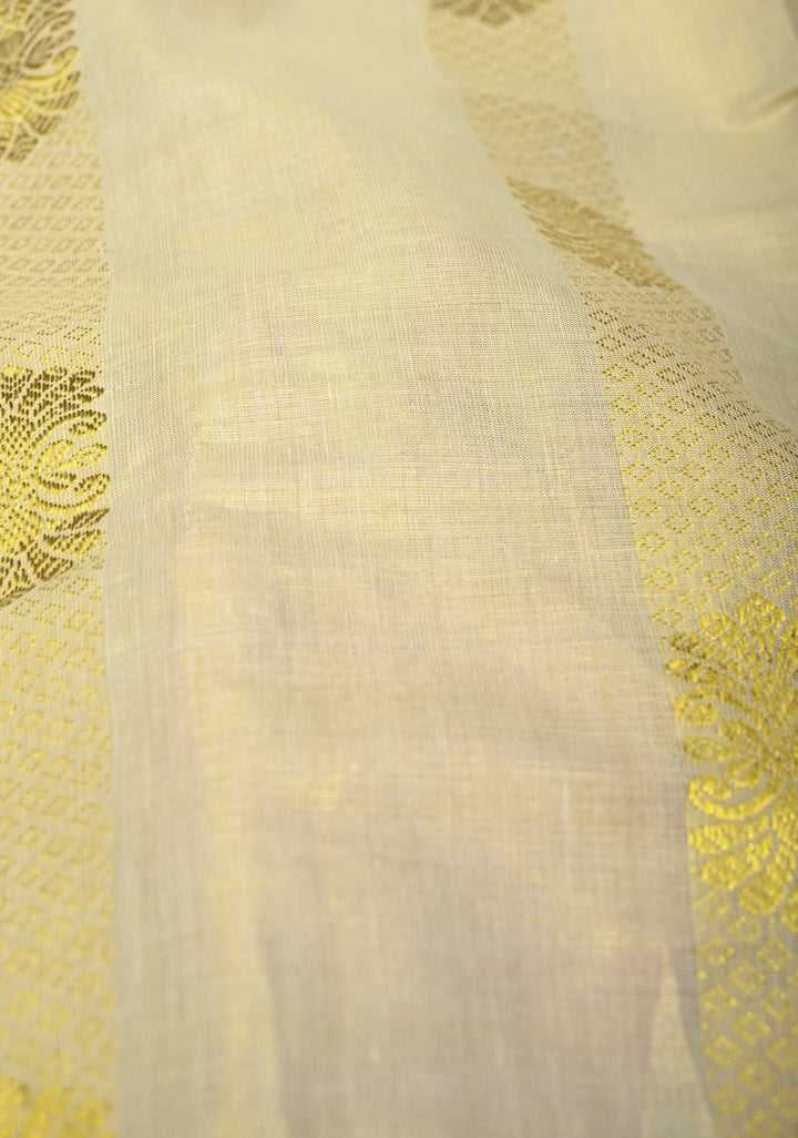 Beige Tissue Cotton Saree with Panel Zari Stripes