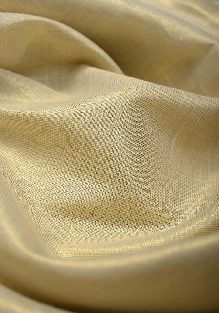 Beige Tissue Cotton Saree with Distinct Peacock On Temple Border