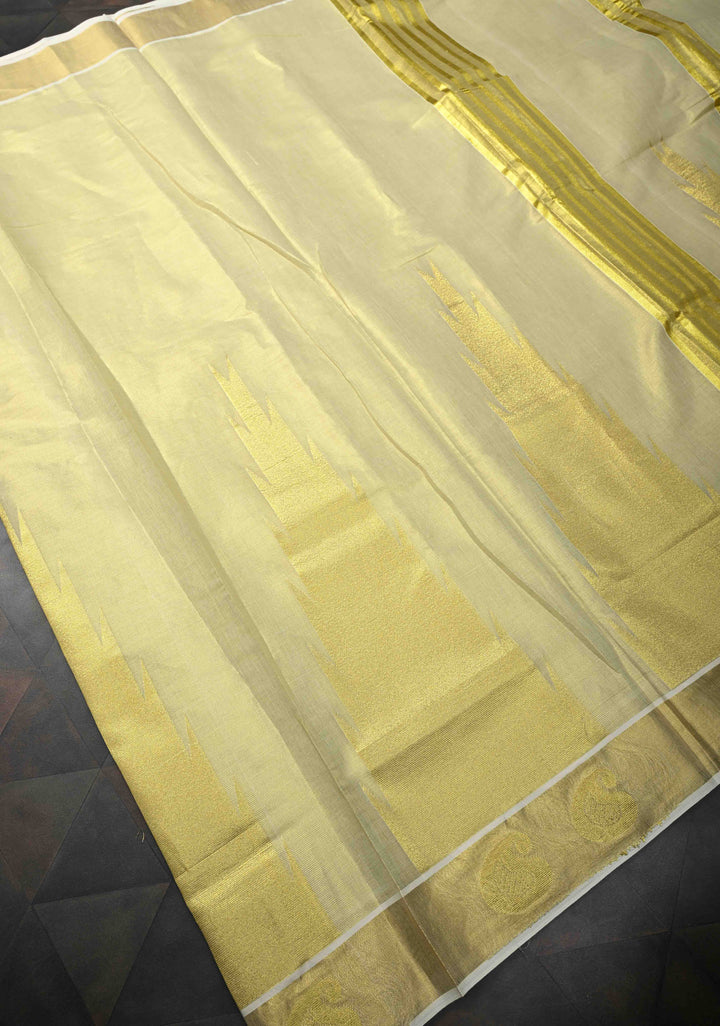 Tissue Cotton Saree with Elongated Temple Zari Motifs