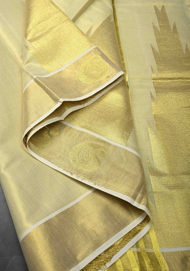 Tissue Cotton Saree with Elongated Temple Zari Motifs