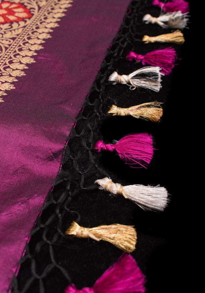 Purple Banarasi Katan Silk Saree with Meenakari and Alfi Floral Jaal Pattern | SILK MARK CERTIFIED